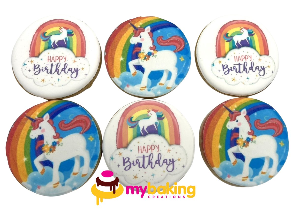 Custom printed unicorn themed cookies San Francisco bakery